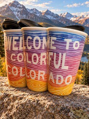 Starbucks Welcome to Colorful Colorado Rainbow Ceramic Travel Mug 12oz With Lid
